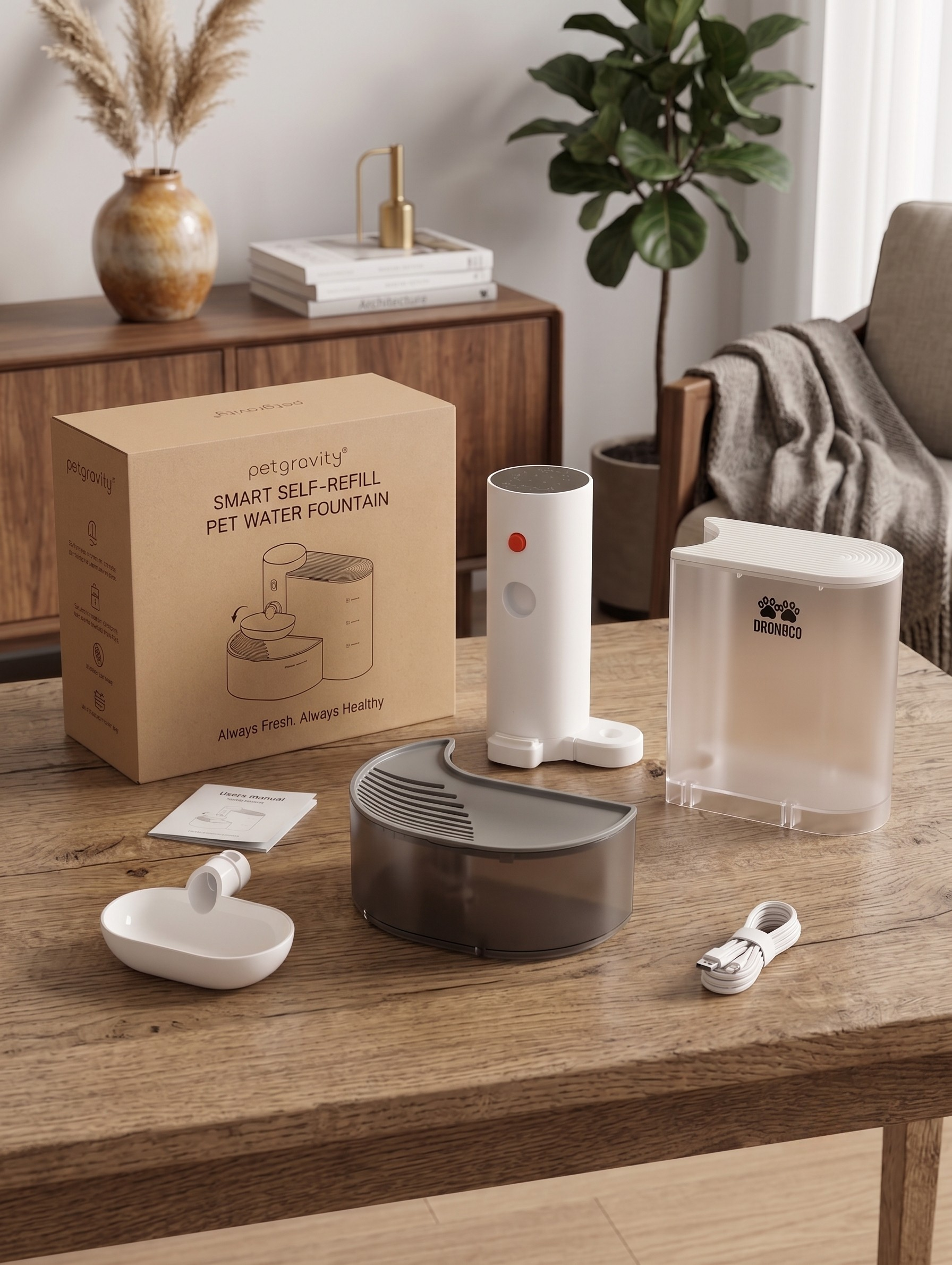 Fountain automatic fresh water voor cats | waterdispenser | wireless | no filter | 2000mAh | white - Image 5